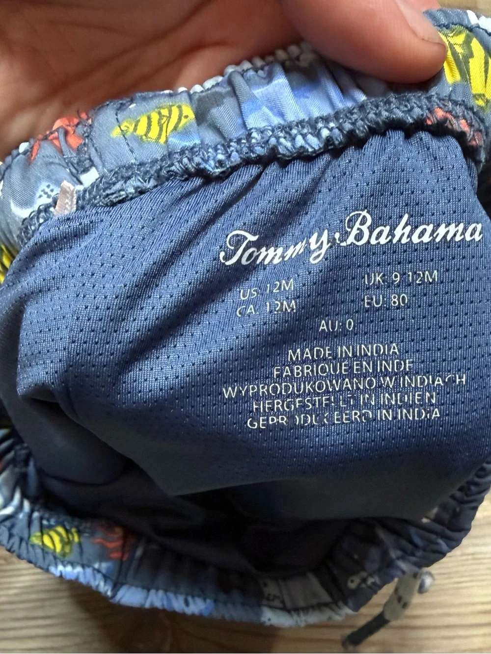 Tommy Bahama Navy Swim Shorts with Yellow & Coral Fish Print
